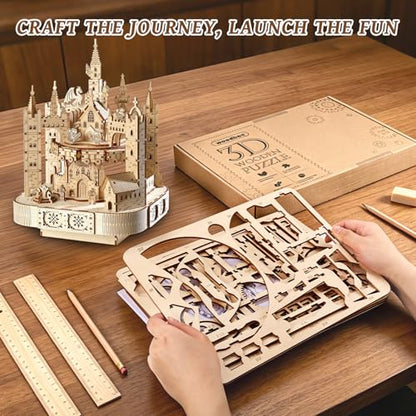 3D Wooden Puzzles for Adults, DIY Magic Castle Model Building Kit w/Music | 149Pcs Creative Craft & Model Kits for Adults, DIY Assembly Puzzle Desk Decor, Holiday Gift for Xmas, Teens Men 14+ - style: Music Magic Castle