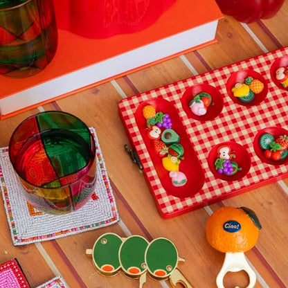 ban.do Mancala Picnic Theme Board Game for Adults, Fun Table Game with Wooden Board and 48 Fruit Shaped Resin Pieces for 2 Players (Fruit)