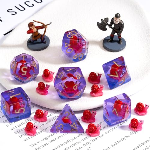DND Resin Snail Dice Set, Red D&D Polyhedral Dice for Dungeons and Dragons RPG, MTG Role Playing Games D and D Dice 7pc D20 D12 D10 D8 D6 D4 - color: Red Snail
