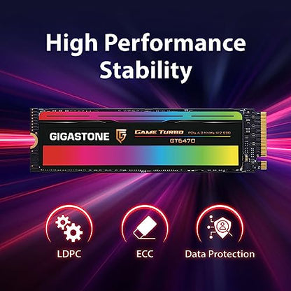 Gigastone Game Turbo PCIe Gen4x4 SSD 500GB, Speed Up to 7,000MB/s with SLC Caching Gaming/PC/Desktop/Laptop 5-Year Warranty M.2 NVMe PCIe 4.0 2280 Internal Solid State Drive - color: 500GB GAME TURBO PCIe 4.0 SSD 1-Pack