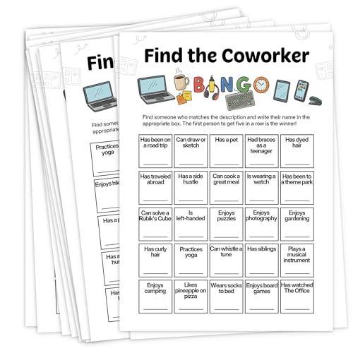 Team Building Games for Work Adults – Find Someone Who Bingo Game, 25 Unique Human Bingo Cards 5x7 Inch, Ice Breaker & Office Games for Parties, Meetings & Events - A04 - color: Bingo_4