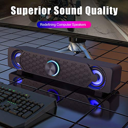 Smalody Small Computer Speakers for Desktop Gaming Monitor, PC Speakers for Desktop Monitor, Computer Speaker Wired USB Powered, Mini Soundbar with Cool Led Light Effect | Compact wired USB computer soundbar with cool LED light effect. Ideal space-saving