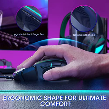 Pauroty Gaming Mouse RGB Wired, Ergonomic PC Gaming Mice with Chroma RGB Backlit, 8000DPI Adjustable, 8 Programmable Buttons&Fire Button, Plug & Play USB Computer Mouse for Windows Mac PC Gamer