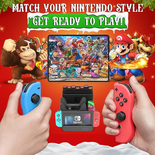 Skywin 4 in 1 Accesorios Nintendo switch | Switch Controller Compatible with Nintendo Switch, Controllers, Game Card Stand, Tennis &Table Rackets - color: Red/Blue/Black