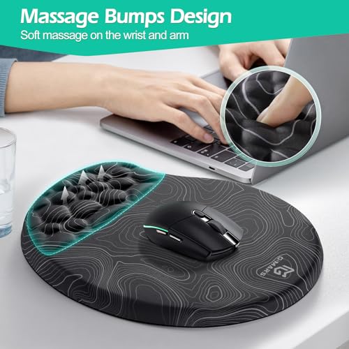 Gimars Upgrade Ergonomic Mouse Pad Wrist Rest with Memory Foam Massage Bump, Enlarge [ 30% Larger Moving Space] Mouse Pad Wrist Support with Nonslip PU Base for Laptop, Computer, Gaming & Office - color: Map-round