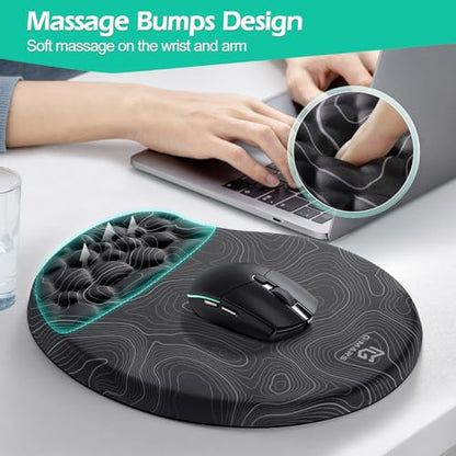 Gimars Upgrade Ergonomic Mouse Pad Wrist Rest with Memory Foam Massage Bump, Enlarge [ 30% Larger Moving Space] Mouse Pad Wrist Support with Nonslip PU Base for Laptop, Computer, Gaming & Office - color: Map-round