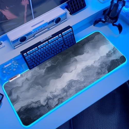 JMIYAV White RGB Gaming Mouse Pad 31.5x12 Inch PC XL Large Extended Glowing Led Light Up Desk Pad Non-Slip Rubber Base Computer Cute Mousepad Mat Desk Accessories Gaming Setup 94-153 - color: Coldfront
