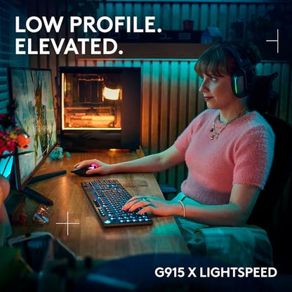 Logitech G915 X Lightspeed Wireless Mechanical Gaming Keyboard, Double-Shot PBT Keycaps, Fully Programmable Keys, RGB Backlit Mac/PC Gaming Keyboards, GL Tactile Switches, Black (Renewed) - style: Wireless