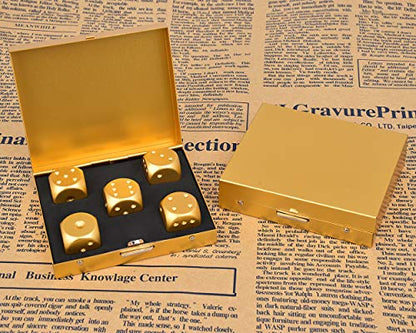 DS.DISTINCTIVE STYLE Aluminum Alloy Dice 5 Pieces 16mm Portable Metal Dices with Case 6 Sided Dice for Party Game - color: Gold, style: Square
