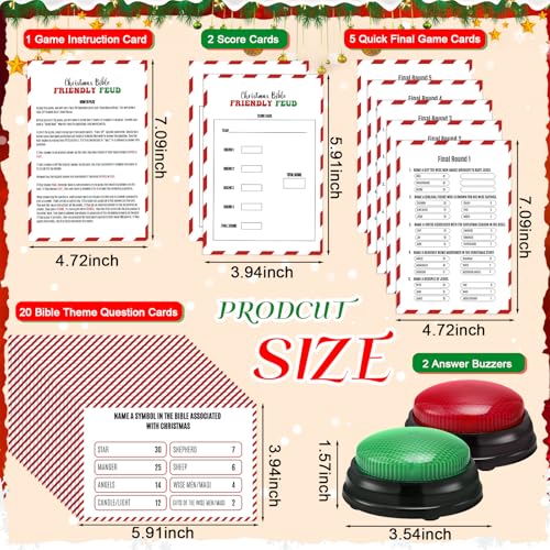 Christmas Bible Friendly Feud Game with 2 Answer Buzzers, Religious Card Board Game Night Church Group Fun Trivia Quiz for Xmas Holiday Party Office Class Team Building - style: Christmas