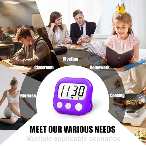 2 Pack Digital Kitchen Timer for Cooking Big Digits Loud Alarm Magnetic Backing Stand Cooking Timers for Baking Purple - color: Purple