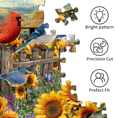 HUADADA-Sunflower Birds-Jigsaw Puzzles for Adults 1000 Pieces, Interlock Perfectly No Dust, Impossible Difficult Hard Fun 1000 Piece Jigsaw Puzzles for Adults-1:1 Poster - color: Sunflower Birds