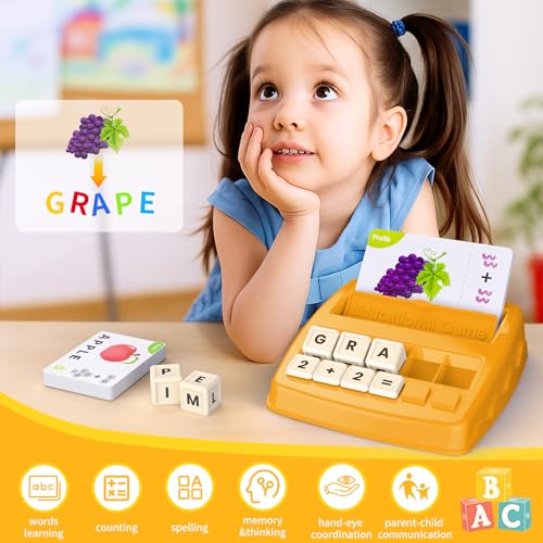 DEGIDEGI Educational Toys for Kids Ages 3-8, Matching Letter Spelling Game ABC Math Learning, Xmas Birthday Party Gifts for 3 4 5 6 7 8 Year Olds Boys and Girls Yellow - color: Yellow