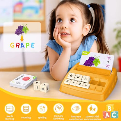 DEGIDEGI Educational Toys for Kids Ages 3-8, Matching Letter Spelling Game ABC Math Learning, Xmas Birthday Party Gifts for 3 4 5 6 7 8 Year Olds Boys and Girls Yellow - color: Yellow
