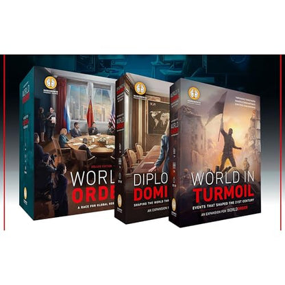 World Order: World in Turmoil - Board Game Expansion, 60 Recent Events that Shaped The 21st Century, New Threats & Scenarios, Ages 14+, 2-4 Players - style: World in Turmoil
