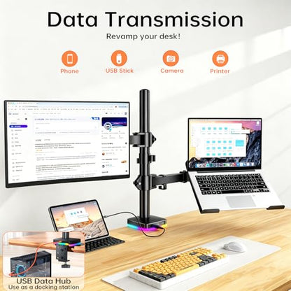 Afaloona RGB Monitor & Laptop Stand with USB Hub, Charging & Data Transfer | Fits 13-32" monitors and 11-17" laptops with a removable tray that converts to a dual monitor mount, up to 18 lb per arm - size: RGB Laptop & Monitor Stand