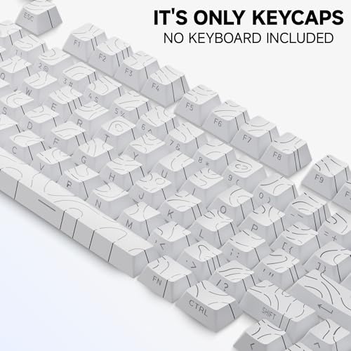 White Topographic PBT Keycaps,97 Key Caps Set Side Printed,No Tear & Fade Shine Through RGB Backlit Cherry Profile Keycaps (Ergonomic,Doubleshot) for 61/64/66/68/71/75/84/87 MX Mechanical Keyboards - color: 97 Keys-White