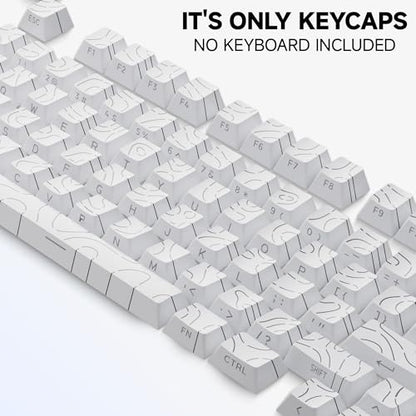 White Topographic PBT Keycaps,97 Key Caps Set Side Printed,No Tear & Fade Shine Through RGB Backlit Cherry Profile Keycaps (Ergonomic,Doubleshot) for 61/64/66/68/71/75/84/87 MX Mechanical Keyboards - color: 97 Keys-White