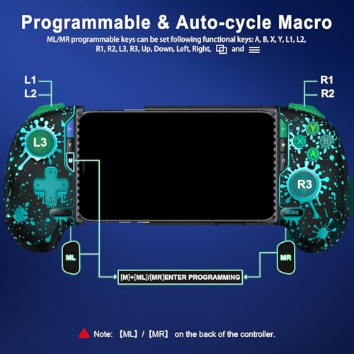 NinjaPlusOX Mobile Gaming Controller for iPhone/Android with Hall Joystick, Wireless Phone Controller with Phone Case Support, Compatible with Xbox Game Pass, Steam Link, Call of Duty, Roblox - color: Black Color Droplet
