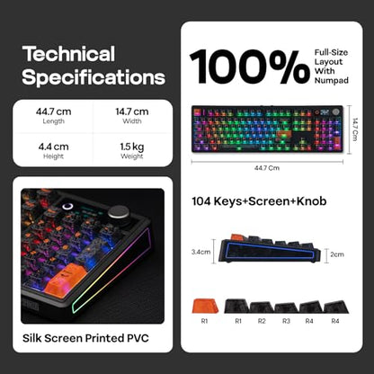 EPOMAKER TH108 V2 PRO Full Size Mechanical Keyboard with Screen&Knob, 10000mAh, BT/2.4Ghz, Mac Modifier PBT Keycap, Hot Swap, RGB, Gasket, Wireless Gaming Keyboard for Mac/PC (Black, Sea Salt Silent) - color: Black, size: Sea Salt Silent