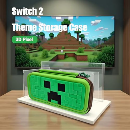 QUBAMG Switch 2 Carrying Case, Hard Shell Protective Carry Travel Case Compatible with Nintendo Switch 2 (2025) Pouch with Built-in Stand 5 Games Cartridges for Console & Accessories Green Pixel - color: Switch 2 Green