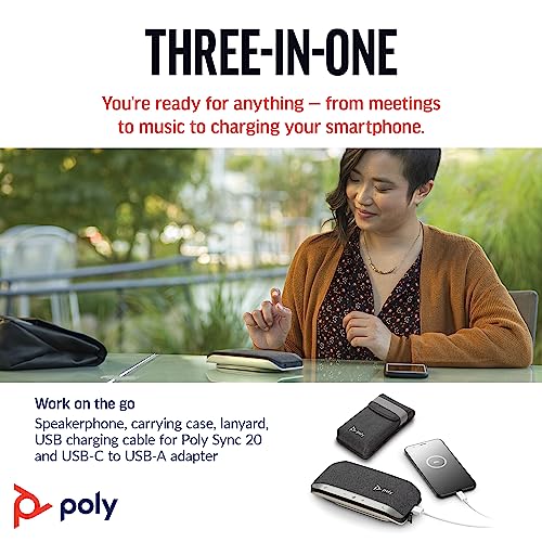 Poly Sync 20 USB-C Personal Portable Smart Speakerphone (Plantronics) – Long Battery Life – Noise/Echo Reduction -Works w/Teams (Certified), Zoom, PC, Mac, Mobile – Amazon Exclusive