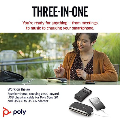 Poly Sync 20 USB-C Personal Portable Smart Speakerphone (Plantronics) – Long Battery Life – Noise/Echo Reduction -Works w/Teams (Certified), Zoom, PC, Mac, Mobile – Amazon Exclusive