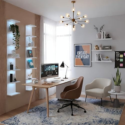 7 Tier RGB Light Wall Shelves, White | Lack Wall Shelf Unit,Vertical Shelf with Remonte Control,White Shelves - color: Rgb-white