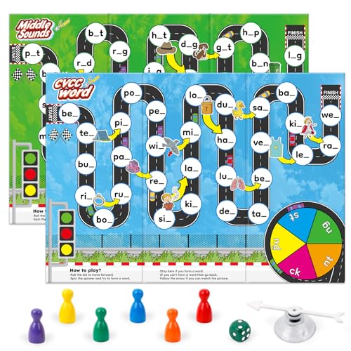 Broytain Phonics Board Games for Kids,Educational Learning CVC and CVCC Board Games for Boys and Girls,Reading and Spelling Word Games Ages 4 5 6,Classroom Travel Indoor Outdoor Family Games