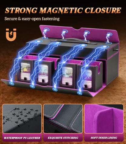 TiMOVO MTG Commander Deck Box, 11-in-1 Modular for TCG/PTCG, Black & Purple | 8-Deck Card Storage Case and 3 Dice Trays, Holds 1760+ Single-Sleeved Cards, Display Window, Carry handle - color: Black & Purple