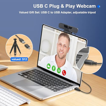 ToLuLu 4K Auto Focus Webcam for PC, 4 AI Noise-Canceling Mics UHD Web cam | Auto Light Correction, 85°FOV Computer Web Camera, USB Plug&Play Webcam with Tripod & Privacy Cover Works w/Zoom/Skype/Google - style: 4K Autofocus Webcam with Cover & Tripod