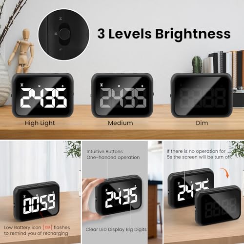 USB Rechargeable Loud Digital Kitchen Timer with Large LCD Display & Adjustable Loud Alarm - Digital & Egg Timer, Kitchen Timers for Cooking, Timer for Kids- Ideal Magnetic - Desk Timer