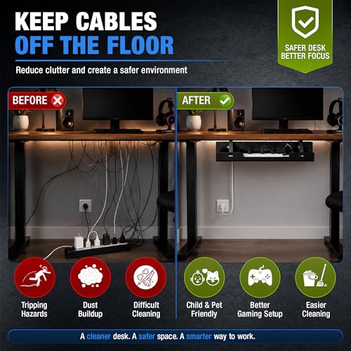 Under Desk Cable Management Tray 23.6" – Steel Wire Cable Holder Organizer for Work from Home, Office & Gaming Setup