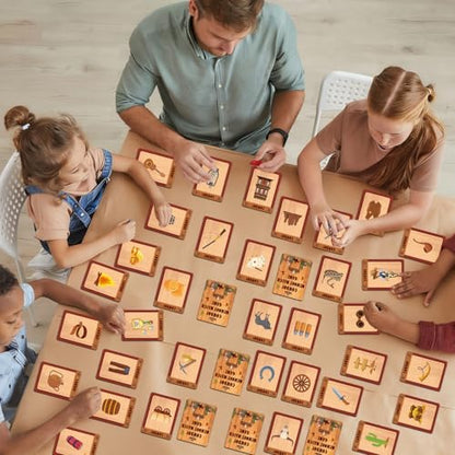 gisgfim 100 PCS Memory Matching Game Cowboy Concentration Memory Card Games for Kids Educational A Fun & Fast Western Party Favor Wild West Theme Matching Games - style: Western Cowboy