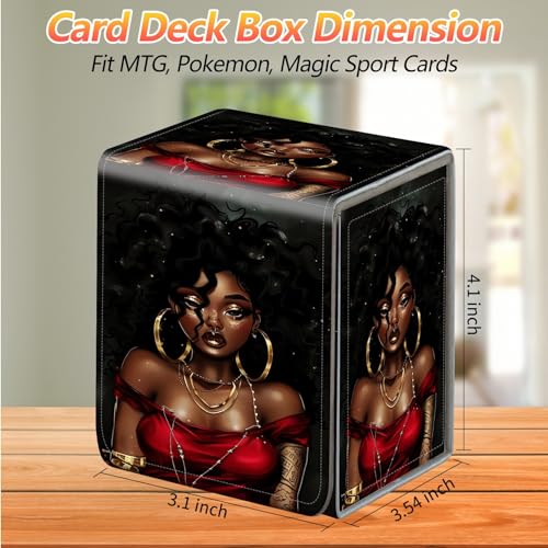 Card Deck Box, Card Storage Box Fits 100+ Single Sleeved Cards, Large Capacity PU Leather Card Storage Box with Strong Magnet for Magic Commander TCG CCG, Beautiful Black Woman - color: Beautiful Black Woman