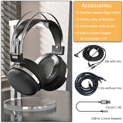 FAAEAL Wired Studio Headphones,Over Ear Boom mic Gaming Headset,HiFi Open-Back Stereo Headphones,Dual 3.5mm 50mm Dynamic Driver Monitoring Headset for Recording Mixing DJ Podcast Audiophile - style: Wired Dual 3.5mm