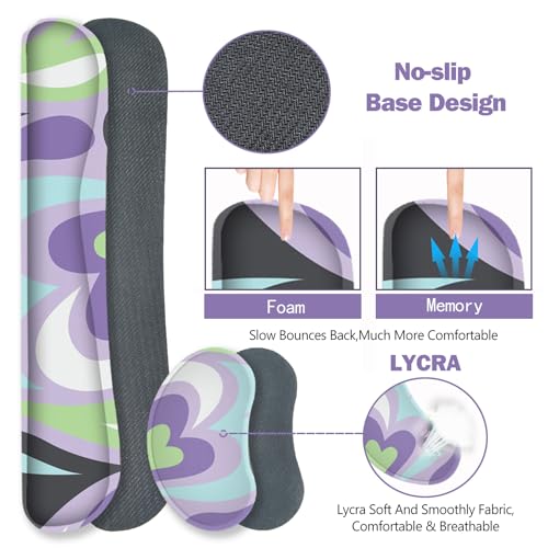 ToLuLu Extended Gaming Mouse Pad, Memory Foam Ergonomic Keyboard Mouse Wrist Rest Support Set, Large Desk Mat with Stitched Edges, Non-Slip Base Mousepad for Home Office Game Study, Purple Hearts - color: Purple Hearts