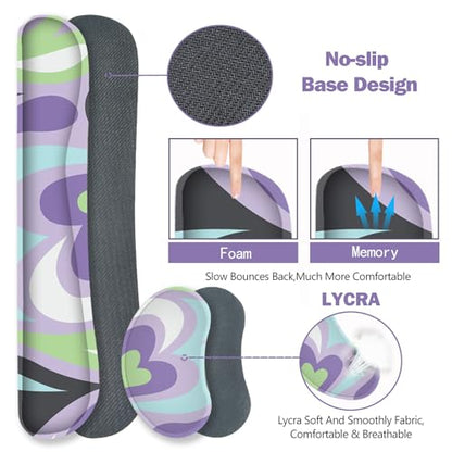 ToLuLu Extended Gaming Mouse Pad, Memory Foam Ergonomic Keyboard Mouse Wrist Rest Support Set, Large Desk Mat with Stitched Edges, Non-Slip Base Mousepad for Home Office Game Study, Purple Hearts - color: Purple Hearts
