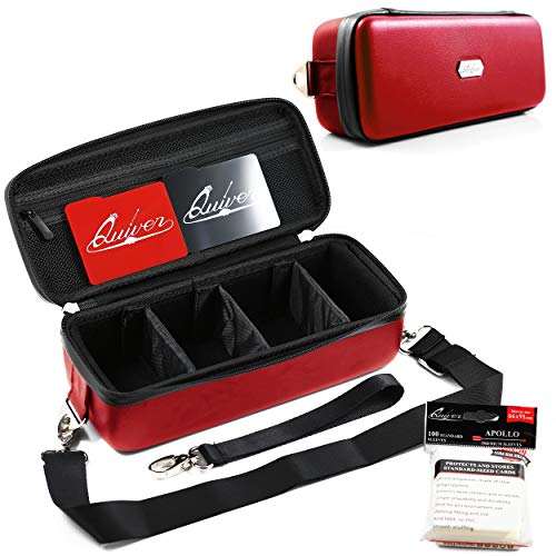 Quiver Time Red Bolt Card Carrying Case fits PM Cards and other TCG Games - Storage Bag for Playing/Trading Cards and Deck Box (Straps, Dividers & 100 Apollo Card Sleeves) - color: Red, size: Bolt Card Carrying Case