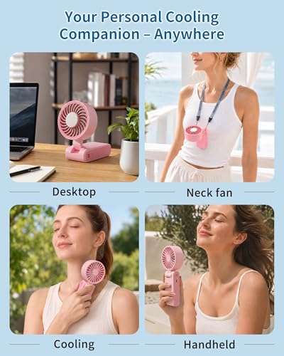 Portable Handheld Fan with Ice Cooling, 100 Speed Rechargeable Mini Desk Fan, Up to 12Hrs Cooling, Powerful Folding Personal Fan for Travel, Camping, Office (Pink) - color: Pink