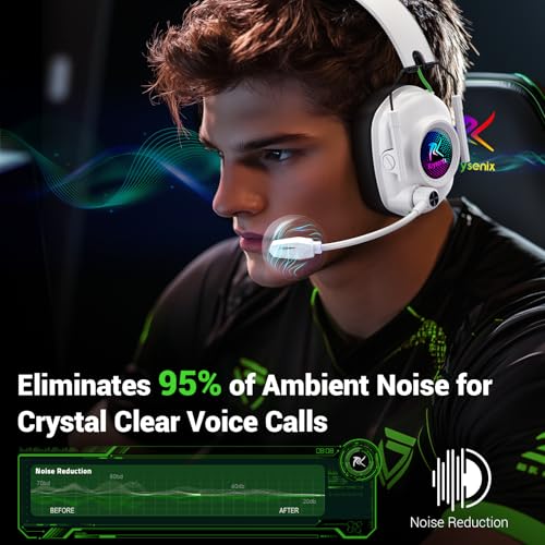 Krysenix Wireless Gaming Headset with Noise Canceling Mic for Xbox, PS5 | Low latency<20ms|Dual Mode (2.4GHz+BT)丨Compatible: PC/PS5/PS4/Switch/Mac/Tablet/Phone丨50H Battery丨Foldable Design - color: White for XBOX