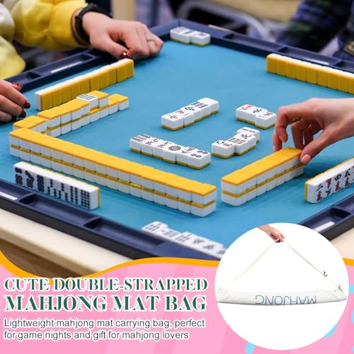 34 Inch Long Mahjong Mat Bag Cute Double Strapped Canvas Drawstring Mahjong Holder Lightweight Outdoor Carrying Bag for Board Games Travel Storage-Mat Not Include(Beige,1 Pc) - color: Beige, style: Soild