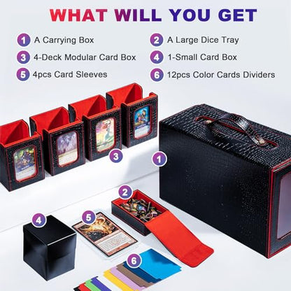 Commander Deck Box for MTG, 6-Deck Modular Card Case with Dice Tray, Holds 600+ Double-Sleeved Cards and 35PT Magnetic Card Holders for Trading Cards & TCG Collections Black/Red - color: Black&Red - Clutch Texture