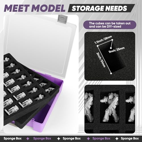 Miniature Storage Carrying Figure Case - 50 Slot Figurine Minature Carrying Case with 2 Foam Layer for Miniatures Compatible with 40k, DND & More (Purple) - color: Purple