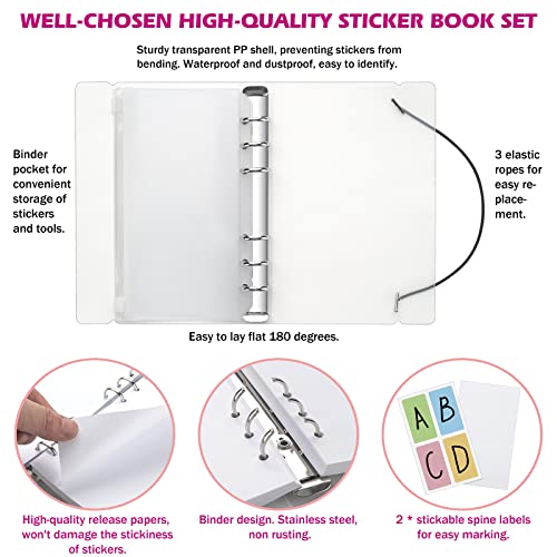 SUNEZLGO Reusable Sticker Album with Pockets, 100 Sheets, Blank Sticker Book with Tweezer and Spatula (A6) - size: A6