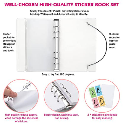 SUNEZLGO Reusable Sticker Album with Pockets, 100 Sheets, Blank Sticker Book with Tweezer and Spatula (A6) - size: A6