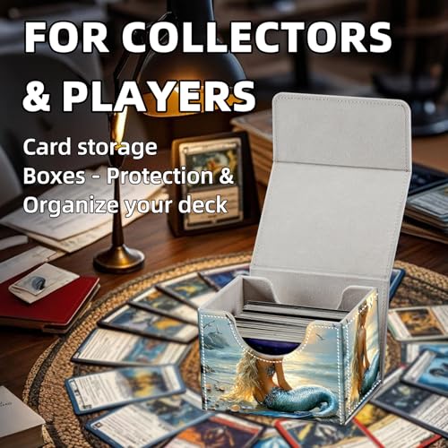 Trading Card Storage Box, Holds 100+ for MTG Cards, PU Leather with Magnetic Closure, Blonde Mermaid on Beach at Sunset Durable Deck Box for Magic the Gathering, Trading Card Games - color: Blonde Mermaid on Beach at Sunset