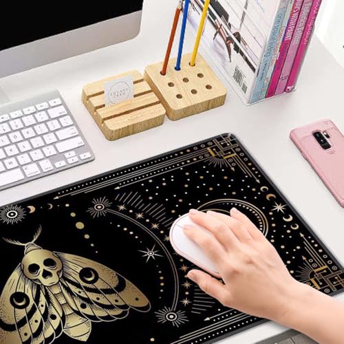 Moth Witch Desk Mat Moon Phases Large Mouse Pad XL Extended Gaming Mousepad Crescents Keyboard Mouse Mat Desk Pad for Computer Laptop 31.5''X11.8'' Non-Slip Rubber Base with Stitched Edges - color: Moth Witch Moon Phases