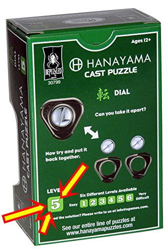 DIAL Hanayama Cast Metal Brain Teaser Puzzle New 2017 Release Level 5 Difficulty Rating Bonus Red Velveteen Drawstring Pouch Bundled Items