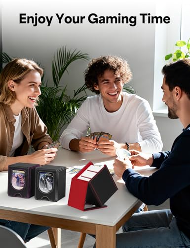 Card Deck Box for MTG Commander, Card Case Holds 100+ Double-Sleeved Cards, Magic Card Box Fits for TCG/PTCG/CCG Card with 2 Dividers (Black&Purple) - color: Black&Purple